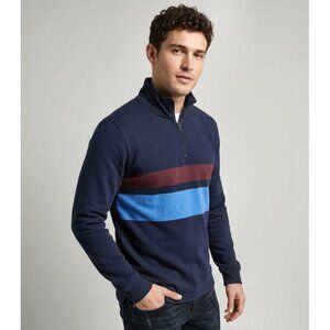 WeSC Malte Quarter-Zip Striped Pullover, Navy, Mens Size Large